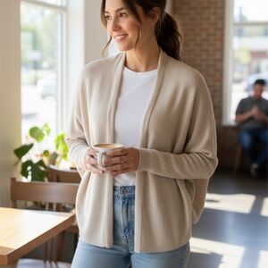 Lululemon Sit in Cotton Wrap Cardigan Heathered Bone Size L Batwing Sleeves